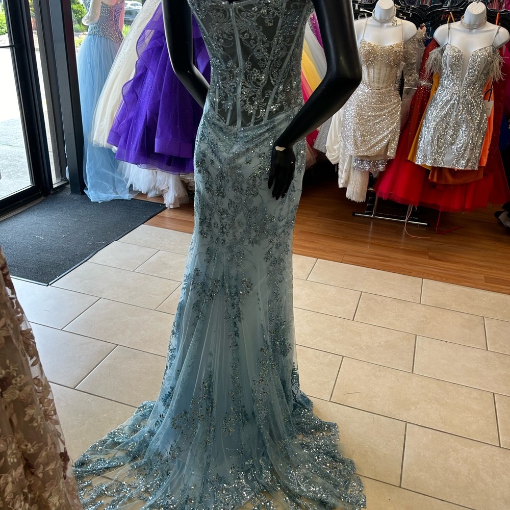 Jovani 06369 light blue size 8 off shoulder corset dress - Picture 6 of 6